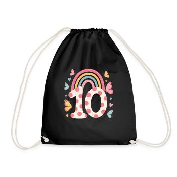 Papillon arc-en-ciel 10e anniversaire fille - Sac de sport léger - noir - Devant
