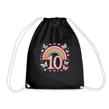 Papillon arc-en-ciel 10e anniversaire fille - Sac de sport léger - noir - Devant