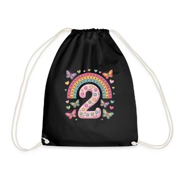 Papillon arc-en-ciel 2e anniversaire fille - Sac de sport léger - noir - Devant