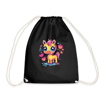 Buntes Pony mit Herzen - Turnbeutel - Schwarz - Vorne