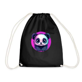 Panda in front of Pink Circle - Drawstring Bag - black - Front