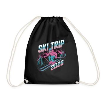 Ski Trip 2026 – Neon Retro Skiing Adventure Design - Drawstring Bag - black - Front