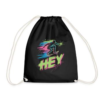 Neon Skater HEY – Retro Streetwear - Drawstring Bag - black - Front