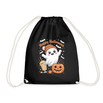 Süßer Halloween-Geist mit Mütze und Kaffee - Turnbeutel - Schwarz - Vorne