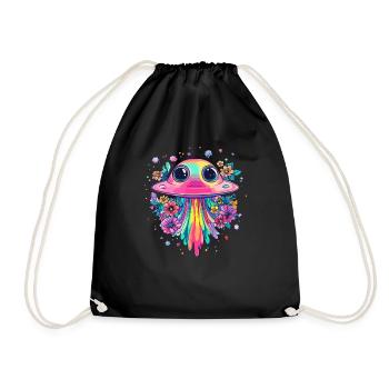 UFO with Rain of Flowers - Drawstring Bag - black - Front