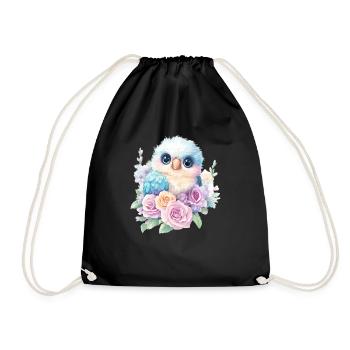 Baby bird in pastel flowers - Drawstring Bag - black - Front