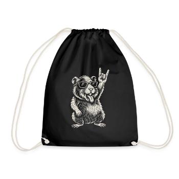Guinea Pig Rock Music Funny Heavy Metal Retro - Drawstring Bag - black - Front