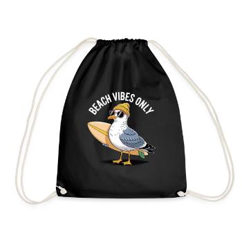 Möwe mit Surfbrett – Beach Vibes Only - Turnbeutel - Schwarz - Vorne