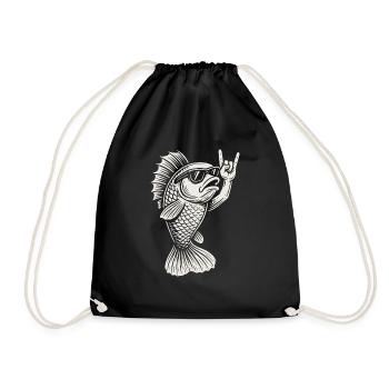 Metal Music Goldfish Rock Music Funny Fish Rock - Drawstring Bag - black - Front