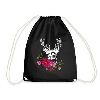 Deer With Flowers - Drawstring Bag - black - Front