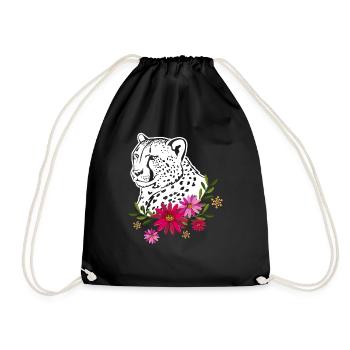 Cheetah With Flowers - Drawstring Bag - black - Front