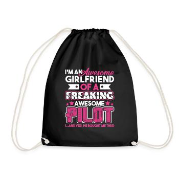 Pilot Proud Pilot Girlfriend - Drawstring Bag - black - Front