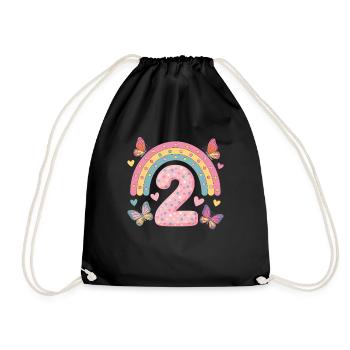 Papillon arc-en-ciel 2e anniversaire fille - Sac de sport léger - noir - Devant