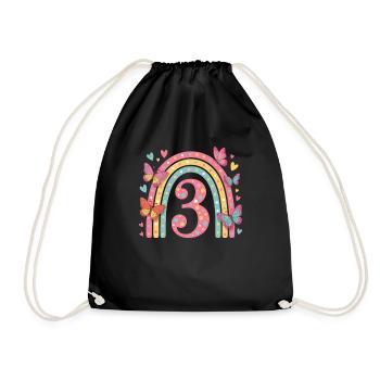 Regenbogen Schmetterling 3. Geburtstag Mädchen - Turnbeutel - Schwarz - Vorne