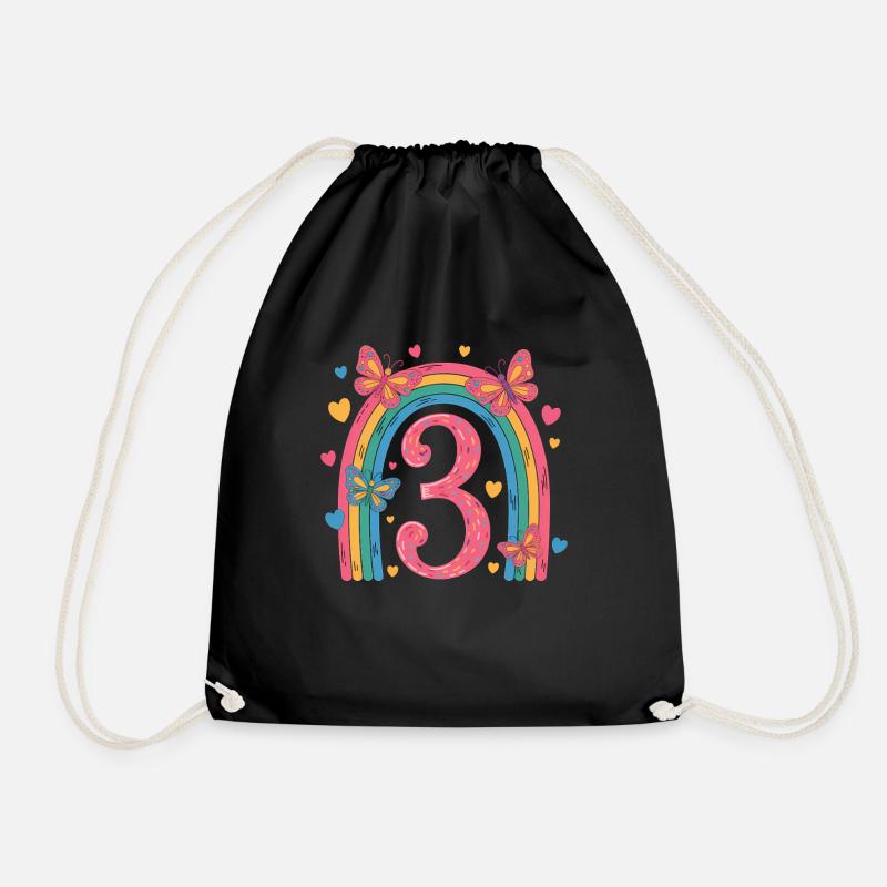 Regenbogen Schmetterling 3. Geburtstag Mädchen - Turnbeutel - Schwarz
