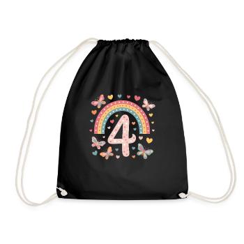 Rainbow Butterfly 4th Birthday Girl - Drawstring Bag - black - Front