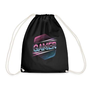Gamer Shirt with Neon Style - Drawstring Bag - black - Front