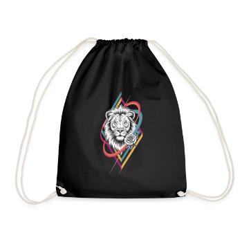 Geometric lion with rose - Drawstring Bag - black - Front