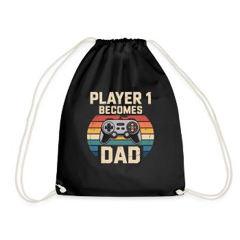 Player 1 becomes a dad - Drawstring Bag - black - Front