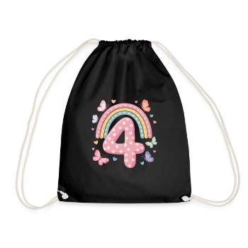Rainbow Butterfly 4th Birthday Girl - Drawstring Bag - black - Front