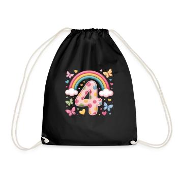 Rainbow Butterfly 4th Birthday Girl - Drawstring Bag - black - Front