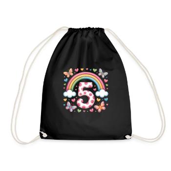 Rainbow Butterfly 5th Birthday Girl - Drawstring Bag - black - Front