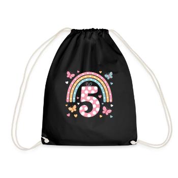 Rainbow Butterfly 5th Birthday Girl - Drawstring Bag - black - Front