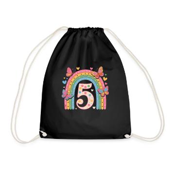 Papillon arc-en-ciel 5e anniversaire fille - Sac de sport léger - noir - Devant