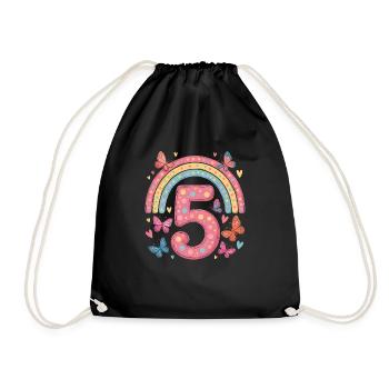 Papillon arc-en-ciel 5e anniversaire fille - Sac de sport léger - noir - Devant
