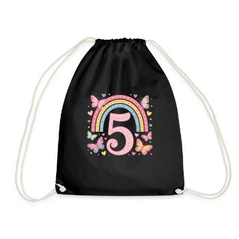 Rainbow Butterfly 5th Birthday Girl - Drawstring Bag - black - Front