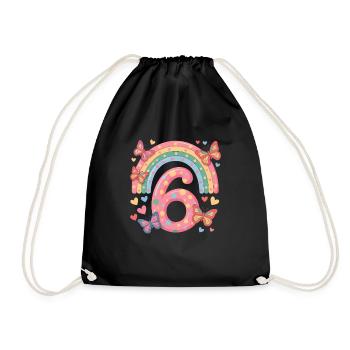 Regenbogen Schmetterling 6. Geburtstag Mädchen - Turnbeutel - Schwarz - Vorne