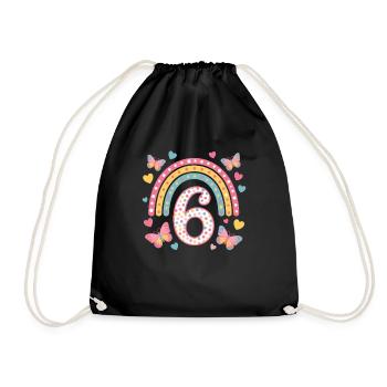 Rainbow Butterfly 6th Birthday Girl - Drawstring Bag - black - Front