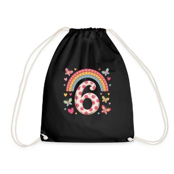 Rainbow Butterfly 6th Birthday Girl - Drawstring Bag - black - Front