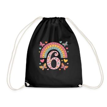 Rainbow Butterfly 6th Birthday Girl - Drawstring Bag - black - Front