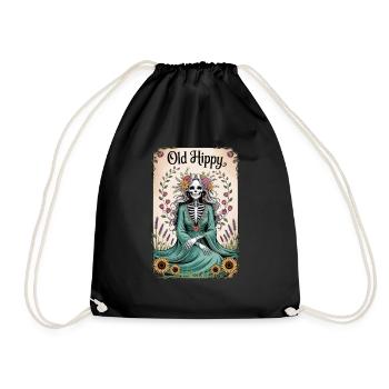 Old Hippy Skeleton Floral Tarot Shirt - Drawstring Bag - black - Front