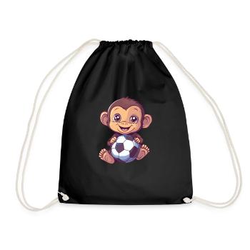 Affe mit Fußball - Turnbeutel - Schwarz - Vorne