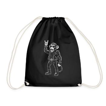 Rock Music Heavy Metal Monkey Retro Man Woman - Drawstring Bag - black - Front