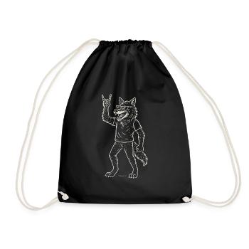 Rock Music Wolf Heavy Metal Funny Retro - Drawstring Bag - black - Front