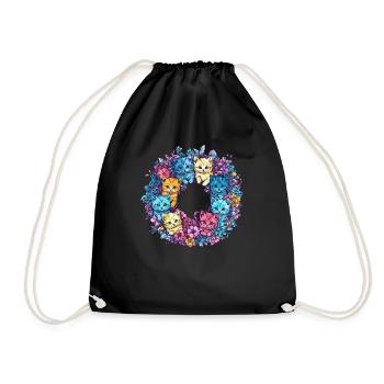 Colorful cats in a wreath of flowers - Drawstring Bag - black - Front