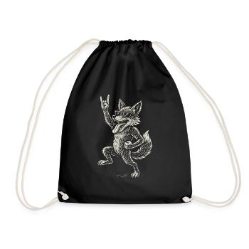 Fox Loves Rock Music Metal Music Funny - Drawstring Bag - black - Front