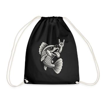 Rockmusik Fisch Lustige Metallmusik Retro - Turnbeutel - Schwarz - Vorne