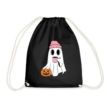 Cute Ghost Drinking Coffee Enthusiast - Drawstring Bag - black - Front