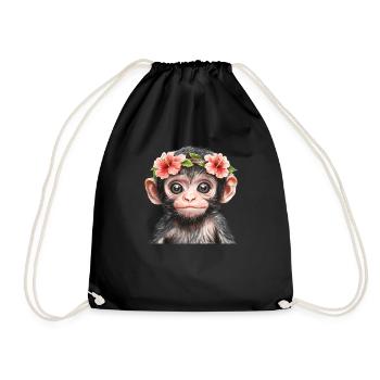 Smiling baby monkey - Drawstring Bag - black - Front