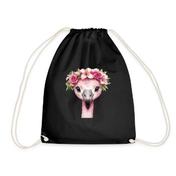 Flamant rose avec couronne de fleurs - Sac de sport léger - noir - Devant