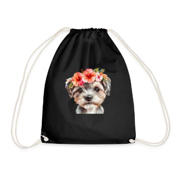 Süßer Hund mit Blumen - Turnbeutel - Schwarz - Vorne