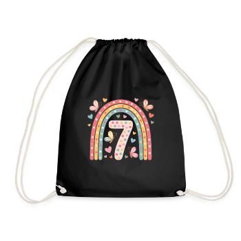 Rainbow Butterfly 7th Birthday Girl - Drawstring Bag - black - Front