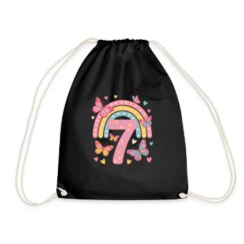 Rainbow Butterfly 7th Birthday Girl - Drawstring Bag - black - Front