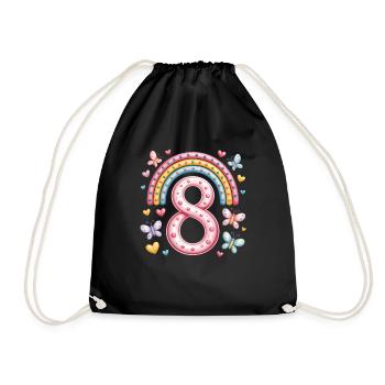Rainbow Butterfly 8th Birthday Girl - Drawstring Bag - black - Front