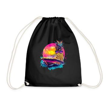 Cool pineapple in the boat - Drawstring Bag - black - Front