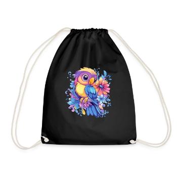Parrot on flowers - Drawstring Bag - black - Front
